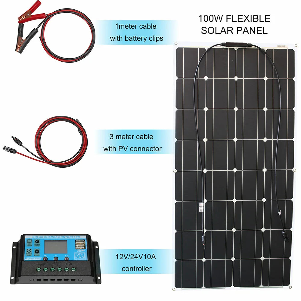 12V Flexible Solar Panel Kit 100W 200W 300W Solar Panels with Solar Controller for Boat Car RV and Battery Charger