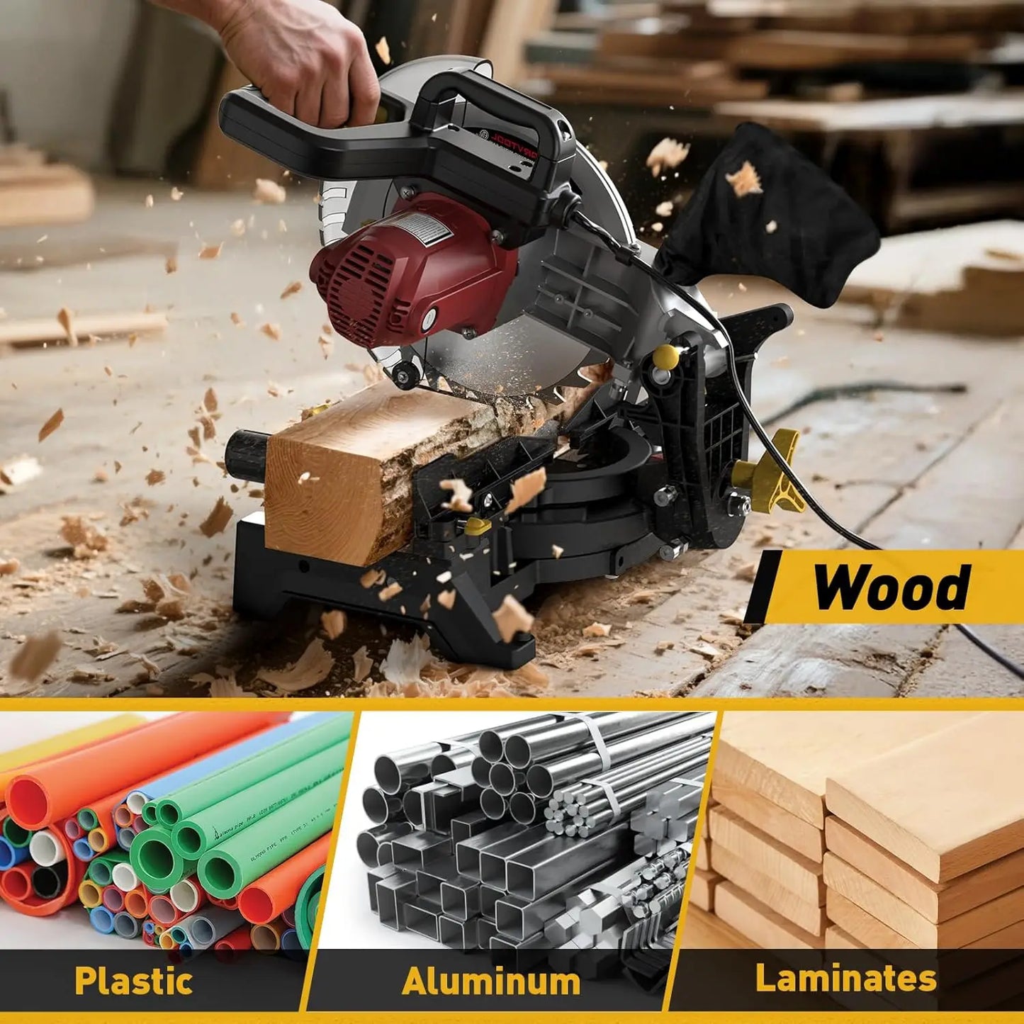 10" Compound Miter Saw Single Bevel 15-Amp, 5000 RPM 0°-45° Left Miter 36-Tooth Cutting Tool Multi-Material Cut Home Improvement