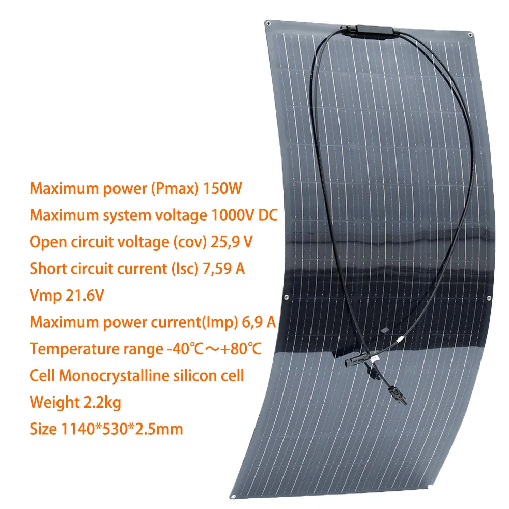 BOGUANG Semi-Flexible Solar Panel Balcony Photovoltaic PV 1500W 600W 450W 300W 150W 12 Volt | IP67 | Grade A Cells | PET | ETFE