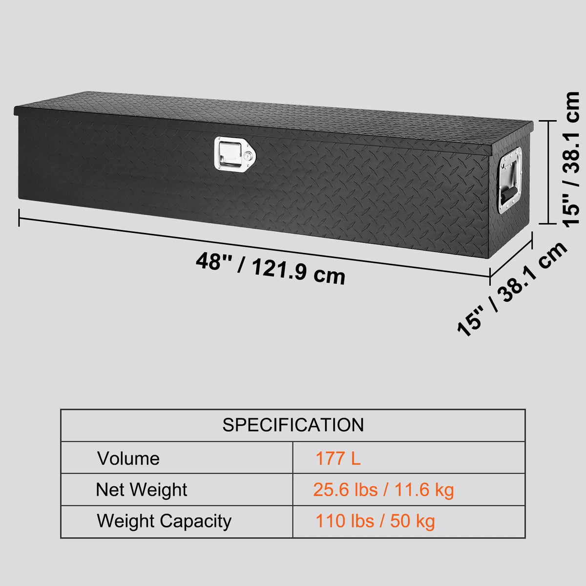 SucceBuy Heavy Duty Aluminum Truck Bed Tool Box, Diamond Plate Tool Box with Side Handle and Lock Keys for Pickup, Truck Bed, RV