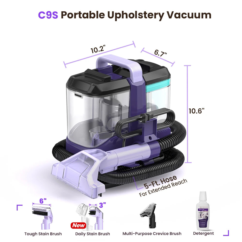 YISORA C9/C9S Portable Carpet & Upholstery Cleaner Machine, 15Kpa 13.5ft Corded Spot Cleaner for Carpet, Sofa, Car Seat