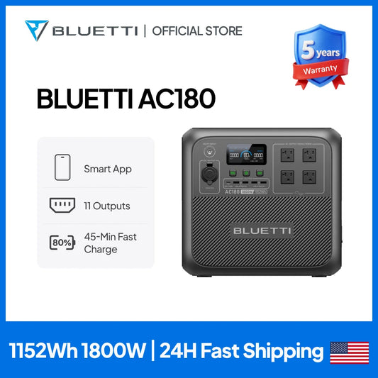 BLUETTI AC180 Portable Power Station With Solar Charging