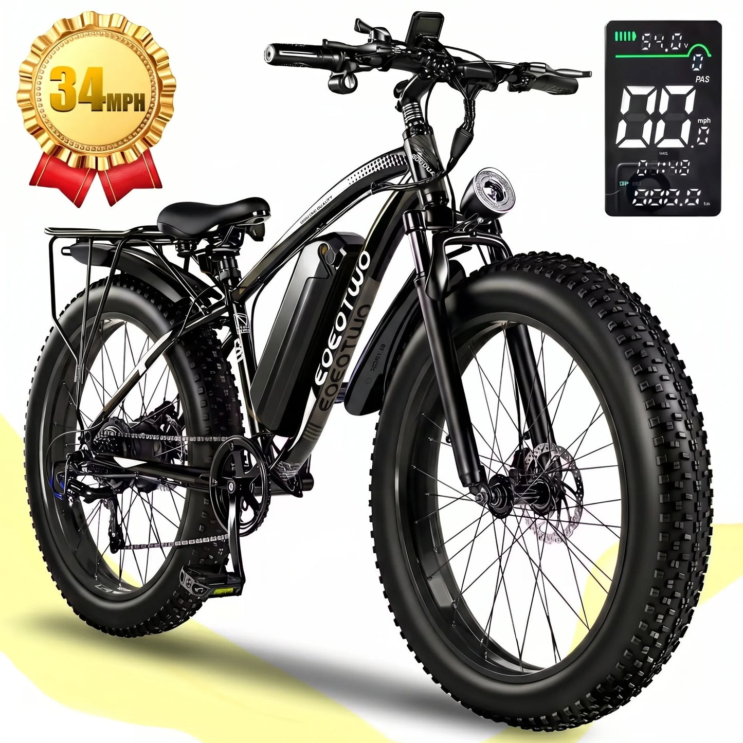 EOEOTWO E01 Heavy Duty Ebike, 400 LBS Capacity, 65Nm High Torque, Front Suspension, Rear Rack, 5 Riding Modes, Phone Holder with Charging
