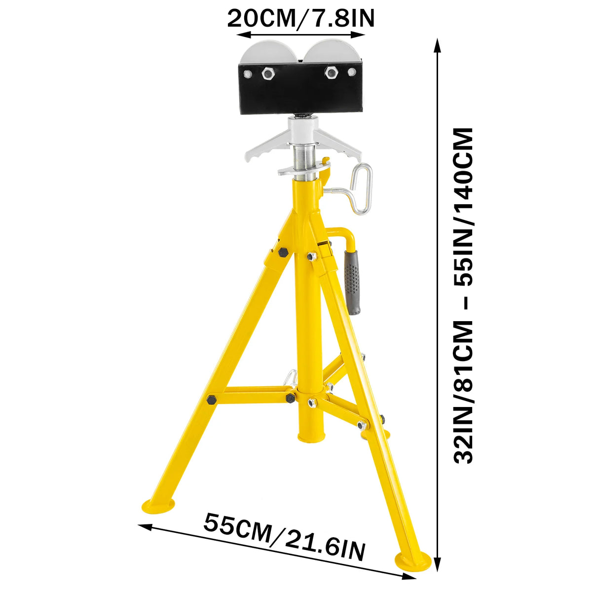 SucceBuy Pipe Holding Stand with Roller Head V-Head Folding Tripod 12 inch Capacity Pipe working Supporting Clamped Tool