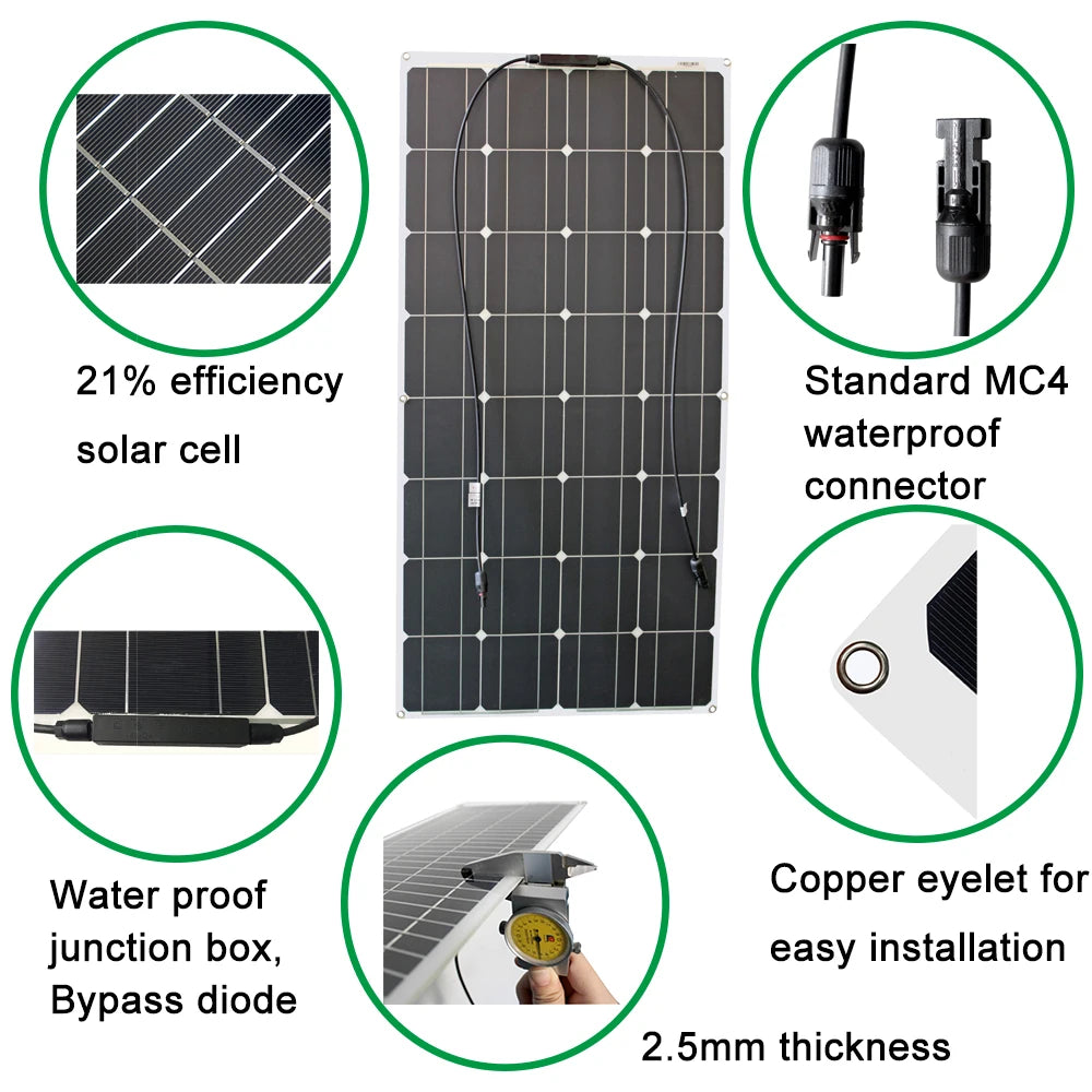 DGSUNLIGHT 100w 200w 12v Portable Solar Panel Flexible 18V 800W Plate Cells Monocrystalline Silicon