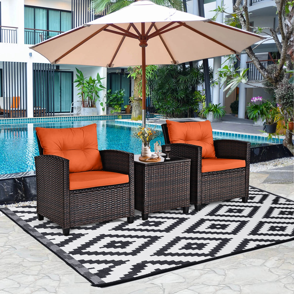 Homasis Cushioned Patio Rattan Conversation Sofa Set