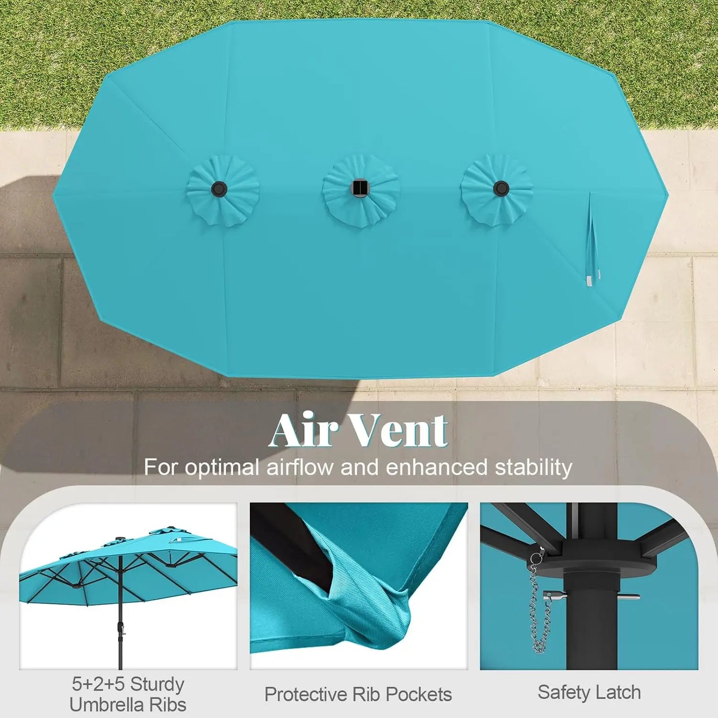 15FT Double-Sided Solar Patio Umbrella, Extra-Large Outdoor Twin Umbrella with 48 LED Lights, Vented Top, Customized