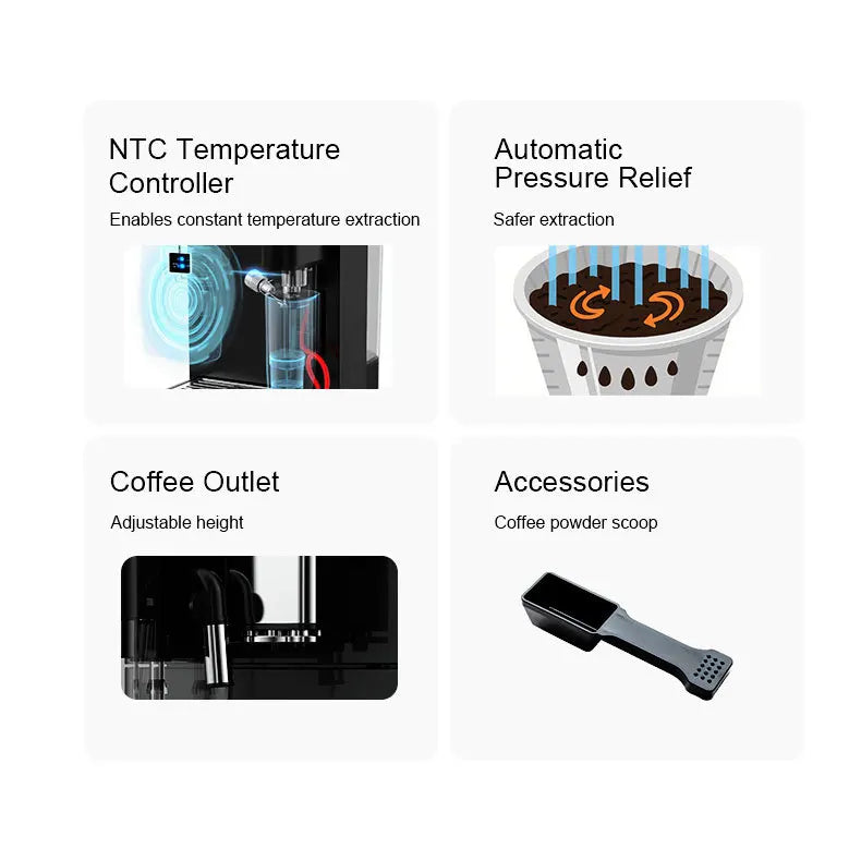 Full Automatic Espresso Maker With Thermoblock Heating System And Grinder