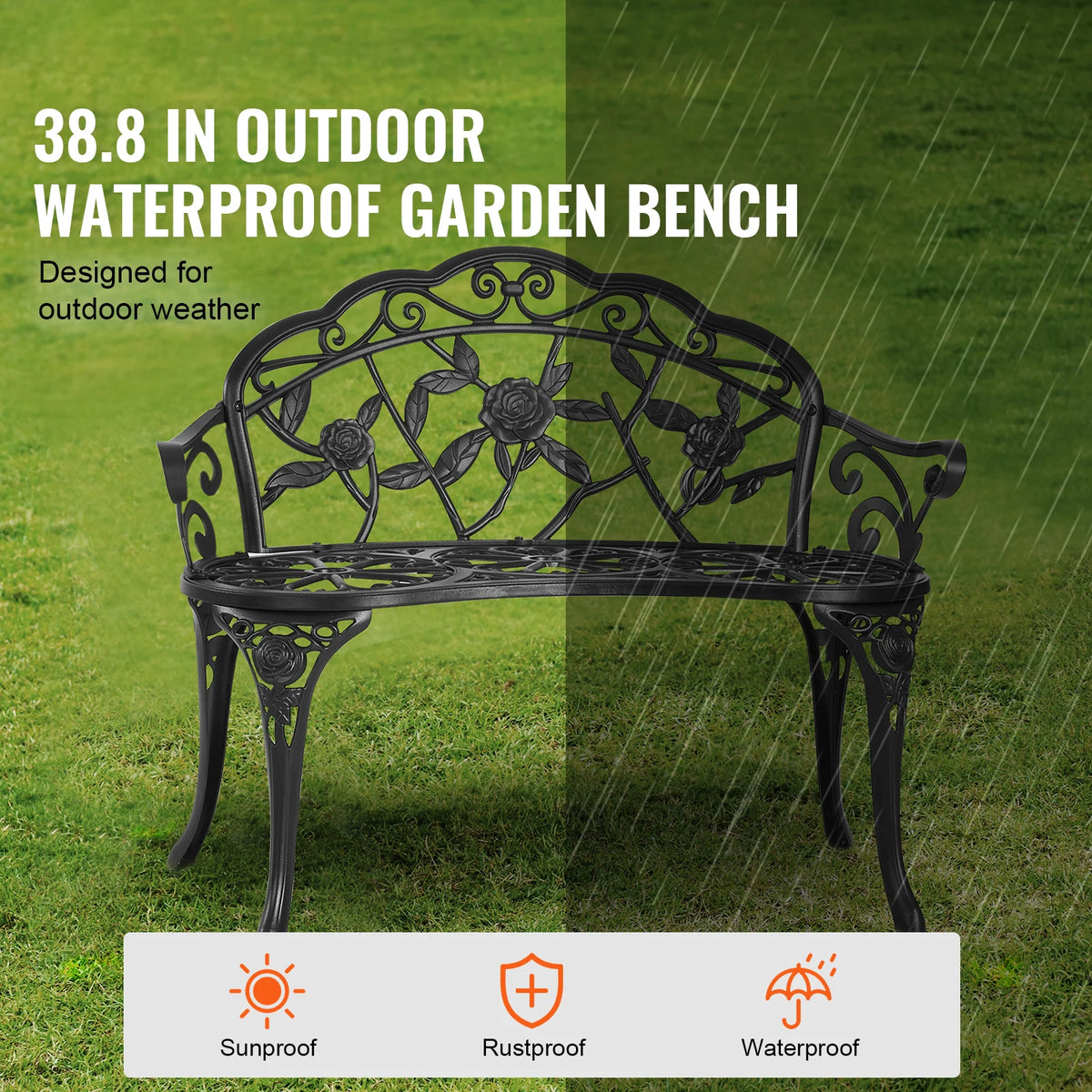 SucceBuy Wood And Metal Outdoor Garden Bench For Home Patio