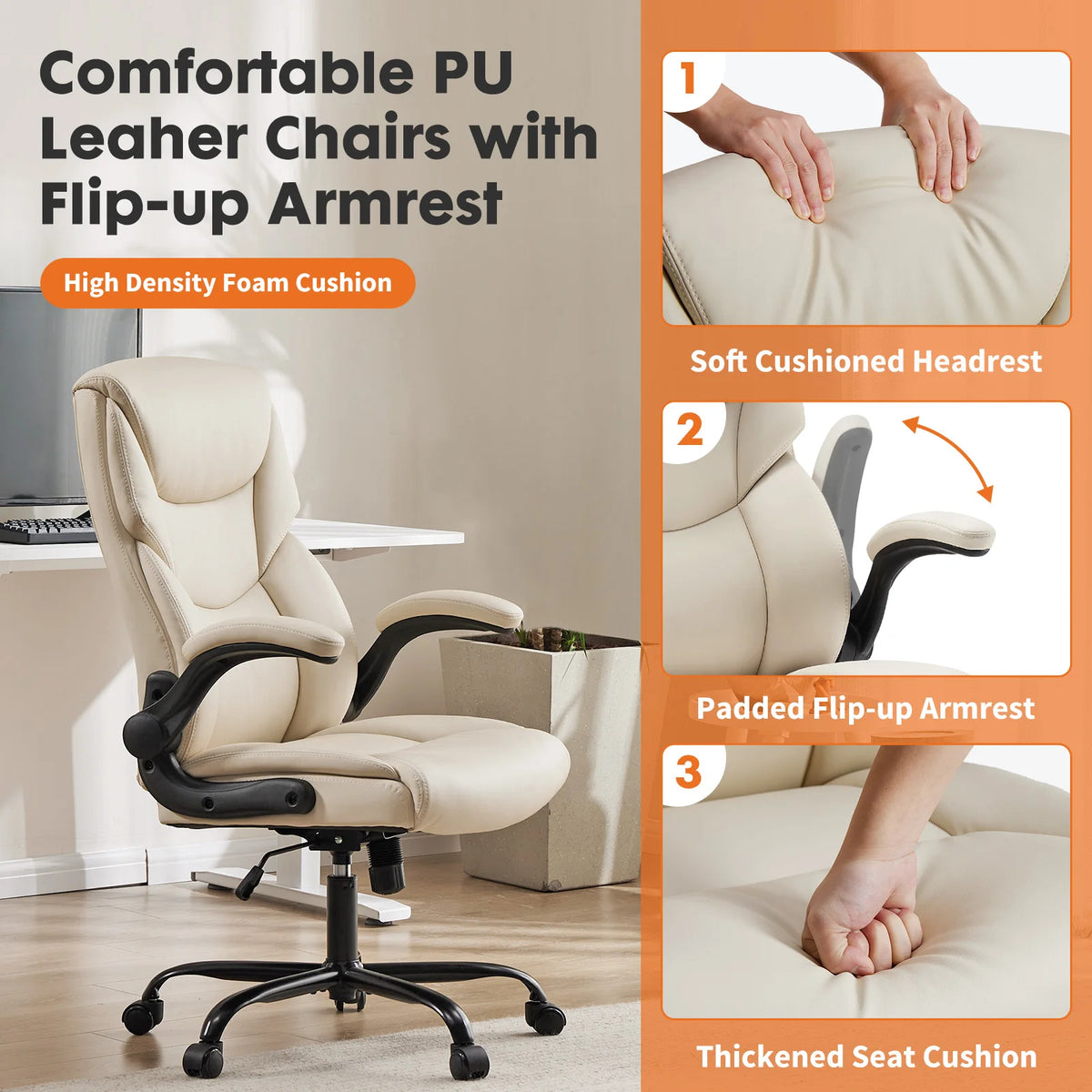 JHK Ergonomic Heavy Duty Office Chair With Flip Up Arms