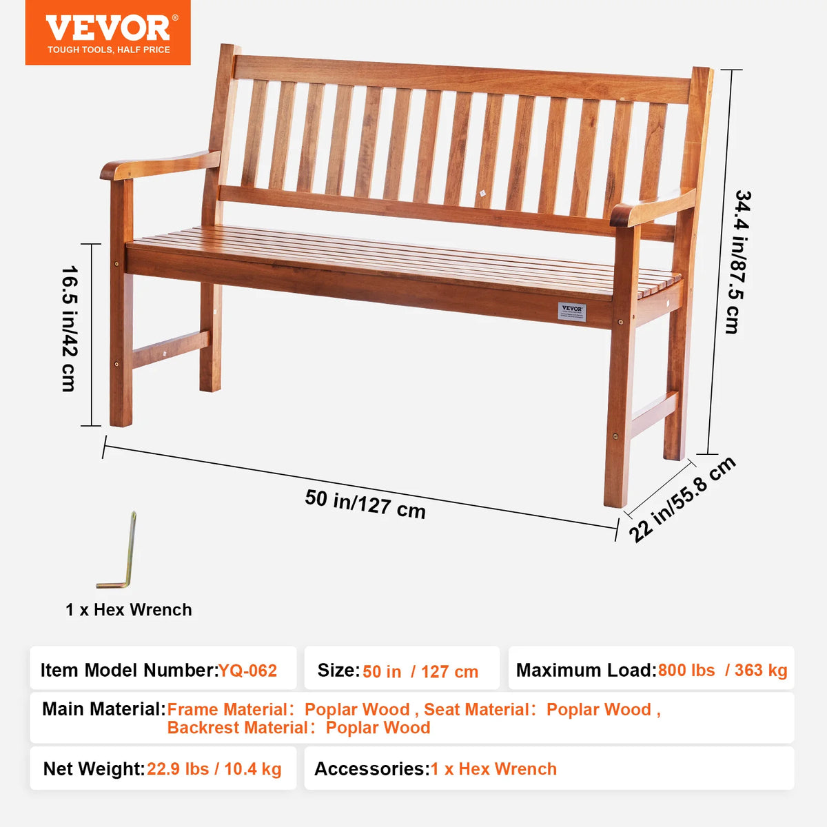 SucceBuy Wood And Metal Outdoor Garden Bench For Home Patio