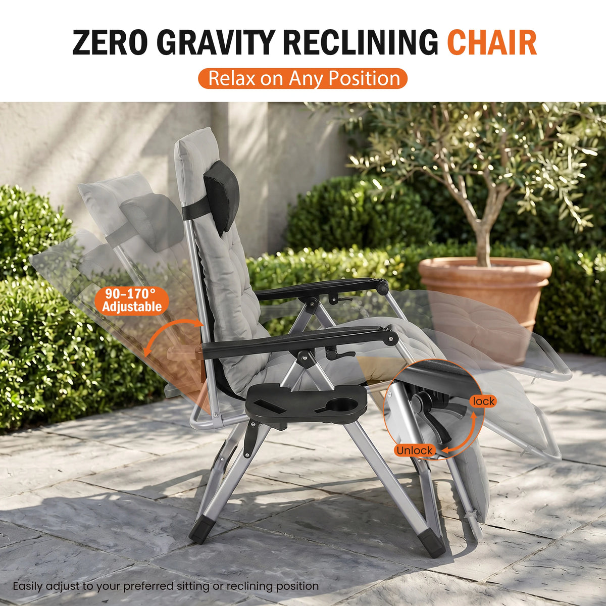 JHK Zero Gravity Reclining Camping Lounge Chair Cup Holder Trays