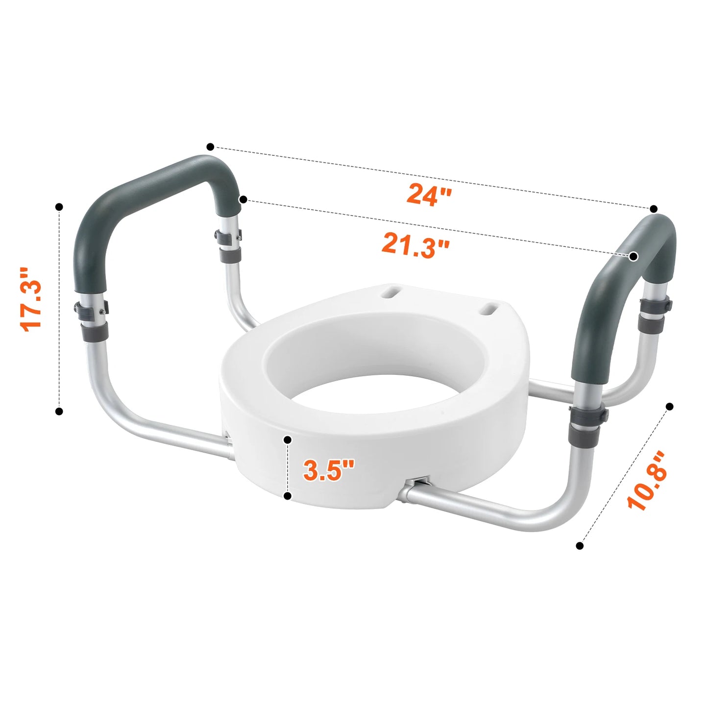 SucceBuy Raised Toilet Seat With Aluminum Handrail 300 LB Capacity