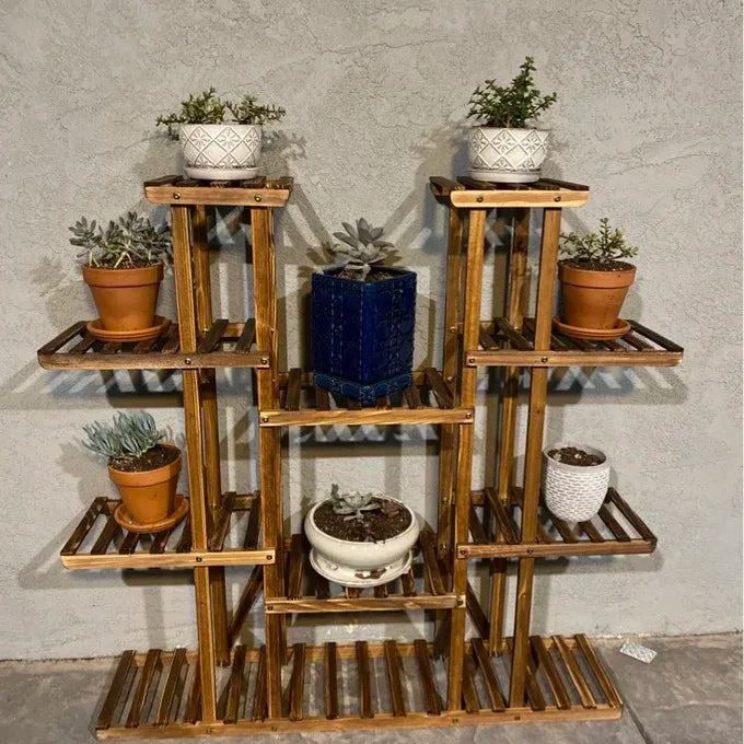 Wooden Plant Shelf Flower Pot Stand Indoor Outdoor Multi-Tier Plant Display Stand