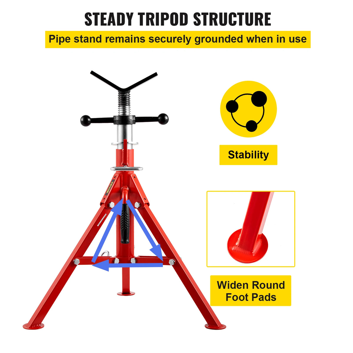 SucceBuy Pipe Holding Stand with Roller Head V-Head Folding Tripod 12 inch Capacity Pipe working Supporting Clamped Tool