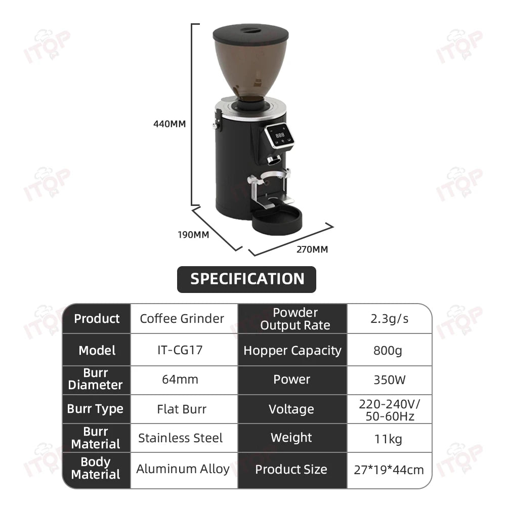 SUBARASI 64mm Commercial Coffee Grinder With Stainless Steel Flat Burr