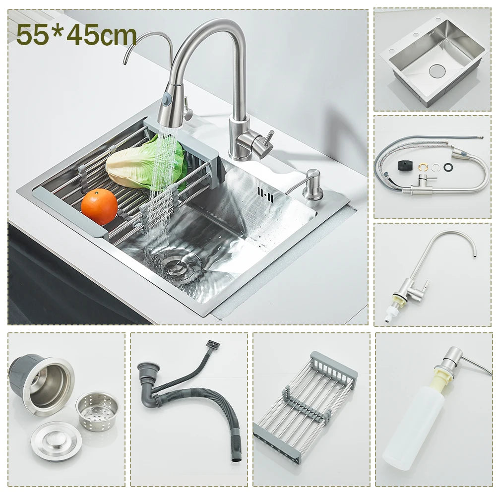 Stainless Steel Undermount Kitchen Sink With Integrated Faucet
