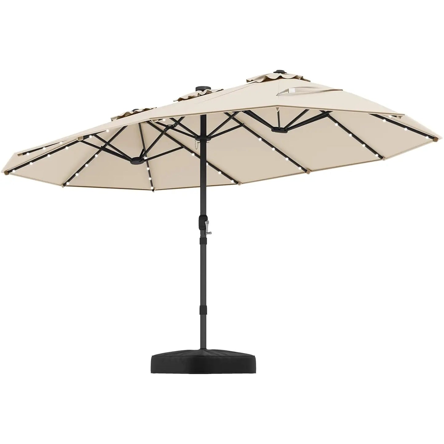 15FT Double-Sided Solar Patio Umbrella, Extra-Large Outdoor Twin Umbrella with 48 LED Lights, Vented Top, Customized