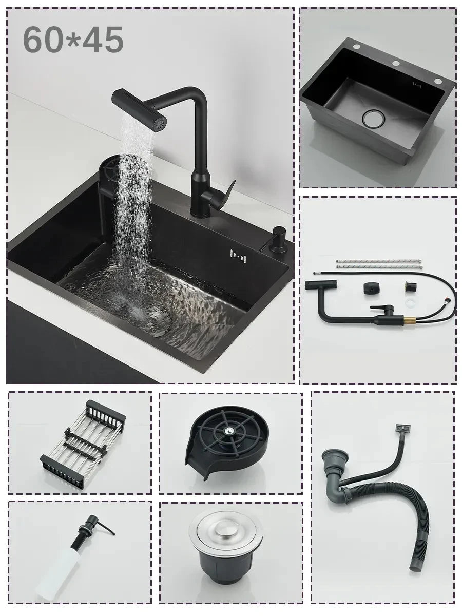 Stainless Steel Undermount Kitchen Sink With Integrated Faucet
