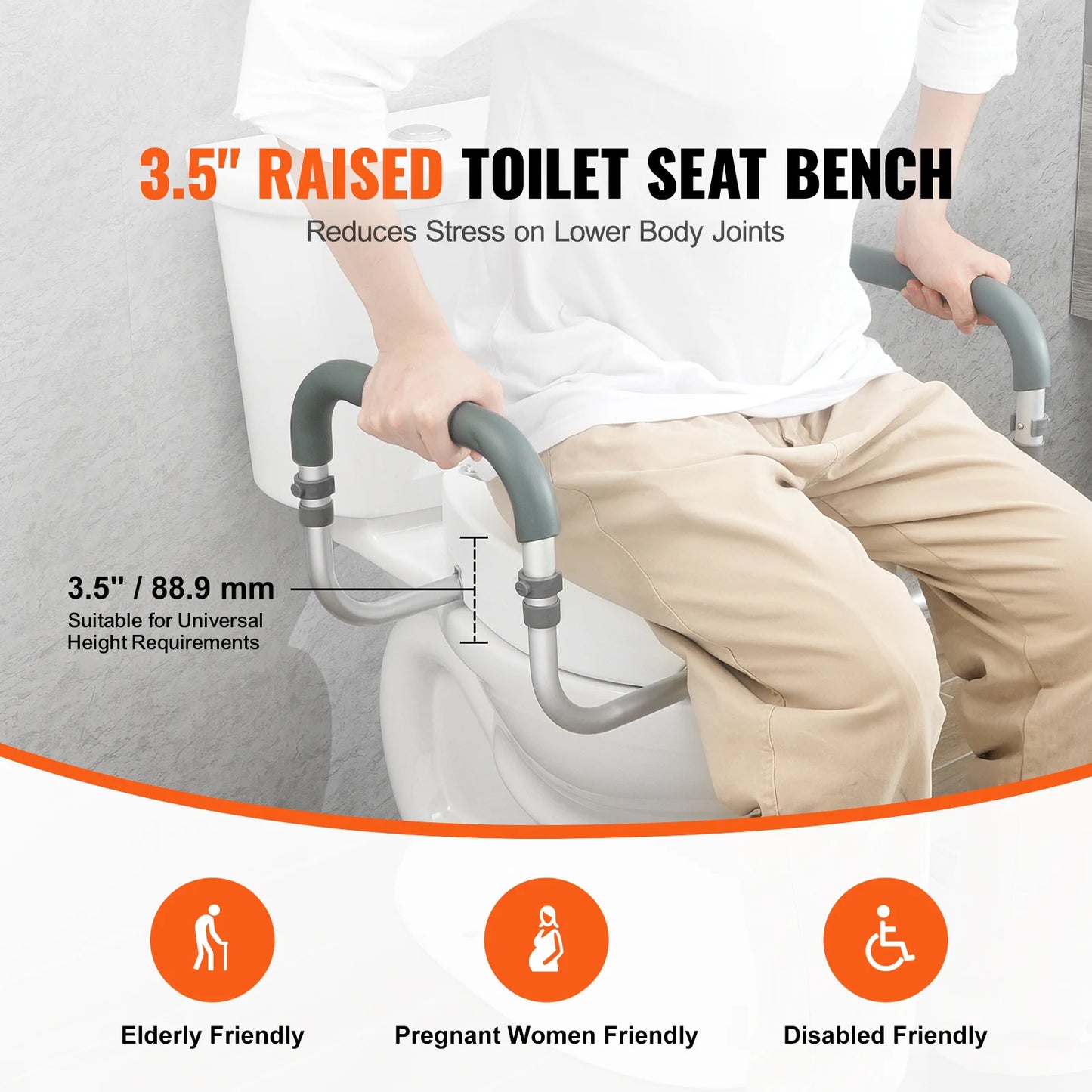 SucceBuy Raised Toilet Seat With Aluminum Handrail 300 LB Capacity