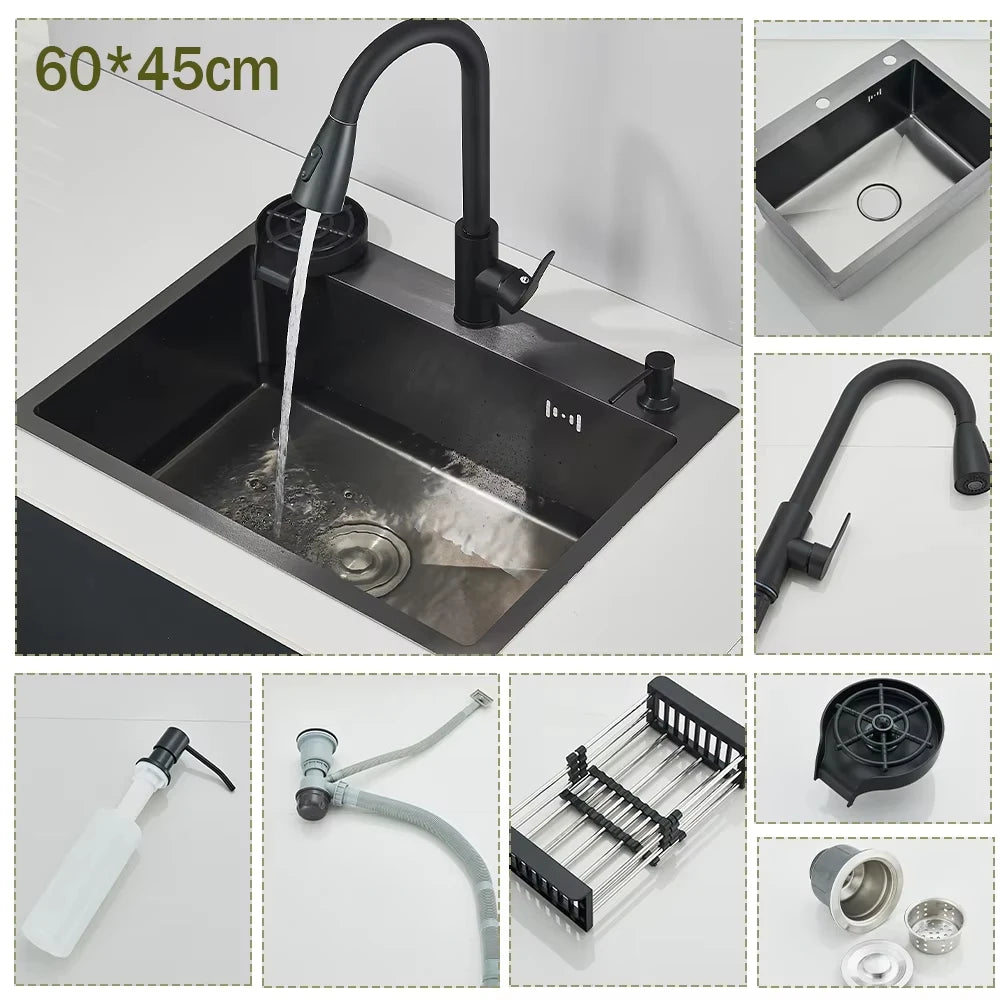 Stainless Steel Undermount Kitchen Sink With Integrated Faucet