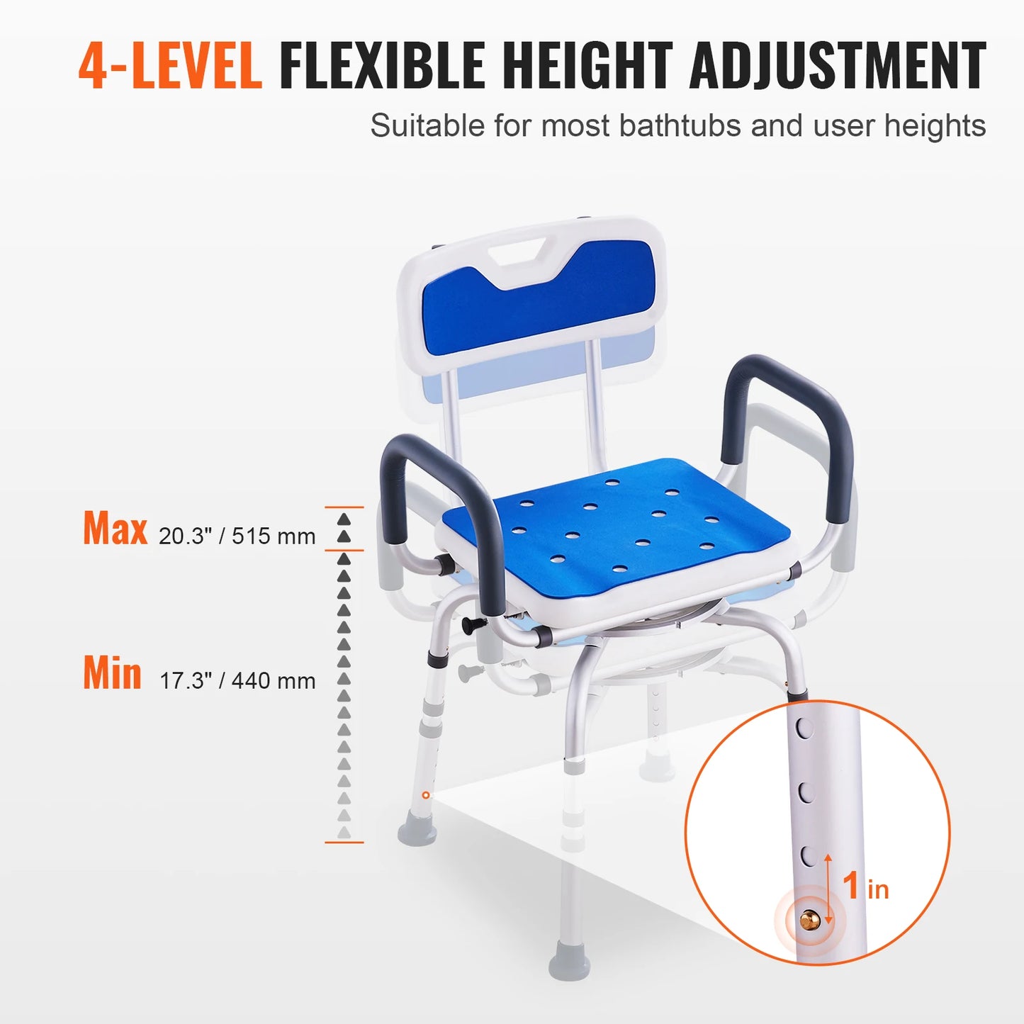 SucceBuy Swivel Shower Chair 360 Degree Adjustable With Armrest Backrest