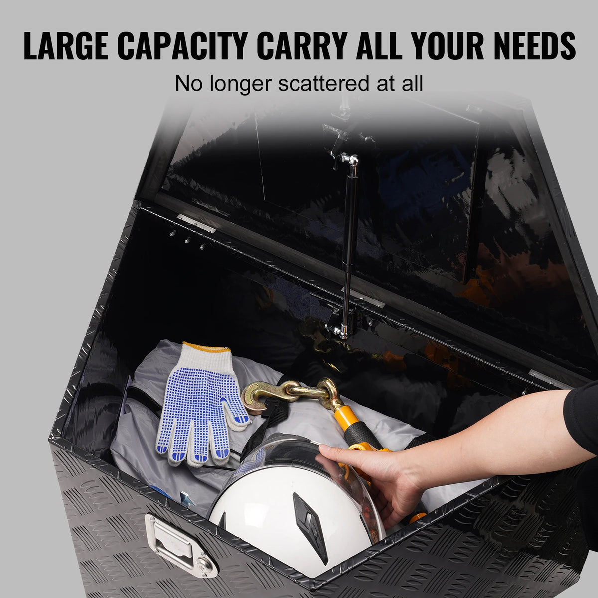 SucceBuy Trailer Tongue Box, Aluminum Alloy Diamond Plate Tongue Box Tool Chest, Heavy Duty Trailer Box Storage for Pickup Truck