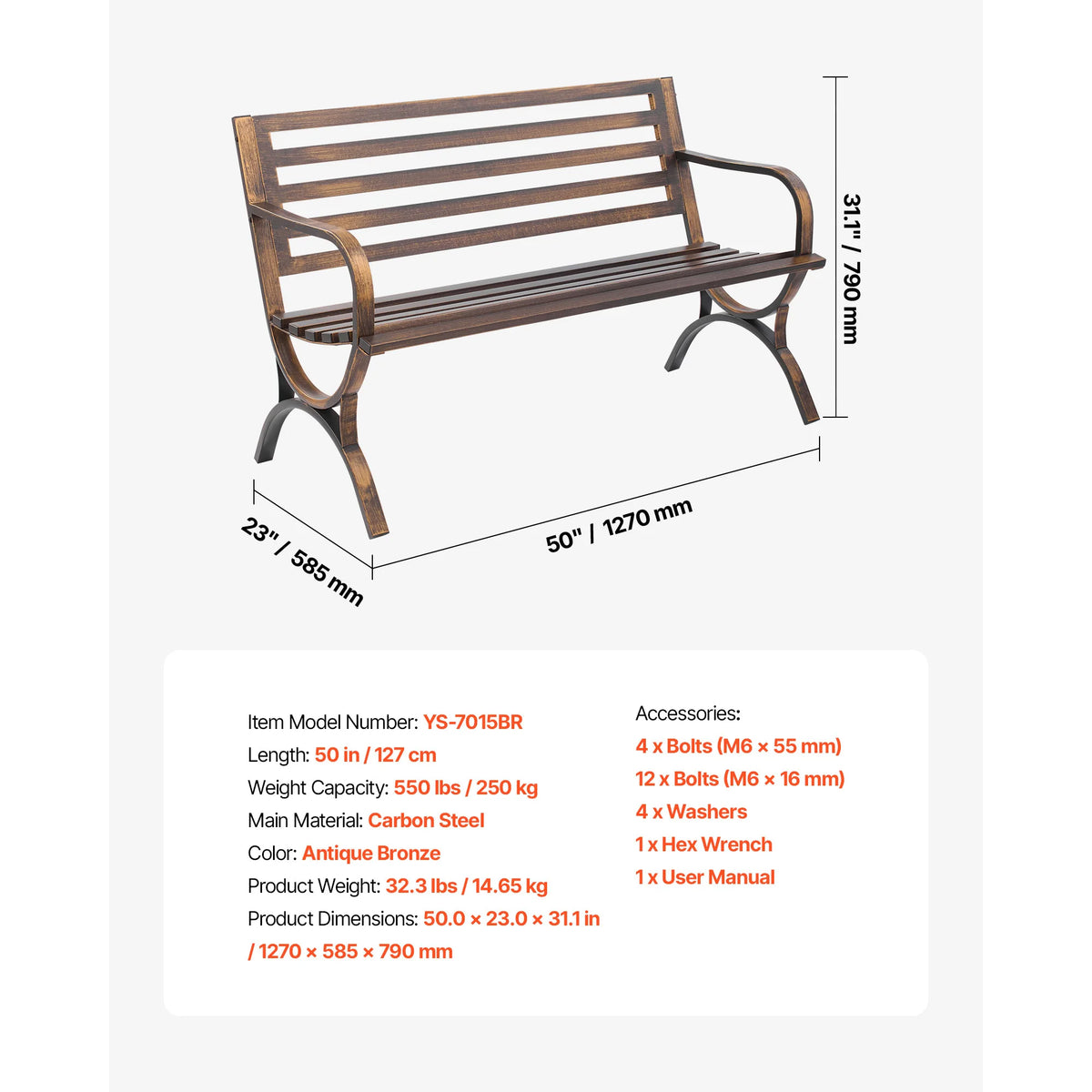 SucceBuy Wood And Metal Outdoor Garden Bench For Home Patio