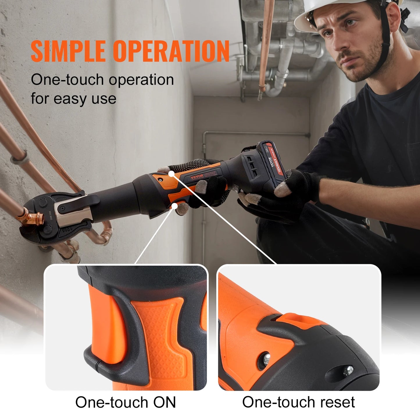 SucceBuy Press Tool 18V Electric Pipe Crimping Tool for 1/2" 3/4" 1" Copper Pipes Press Tool Kit with 3 Jaws 2Pcs Battery Compatible with Propress