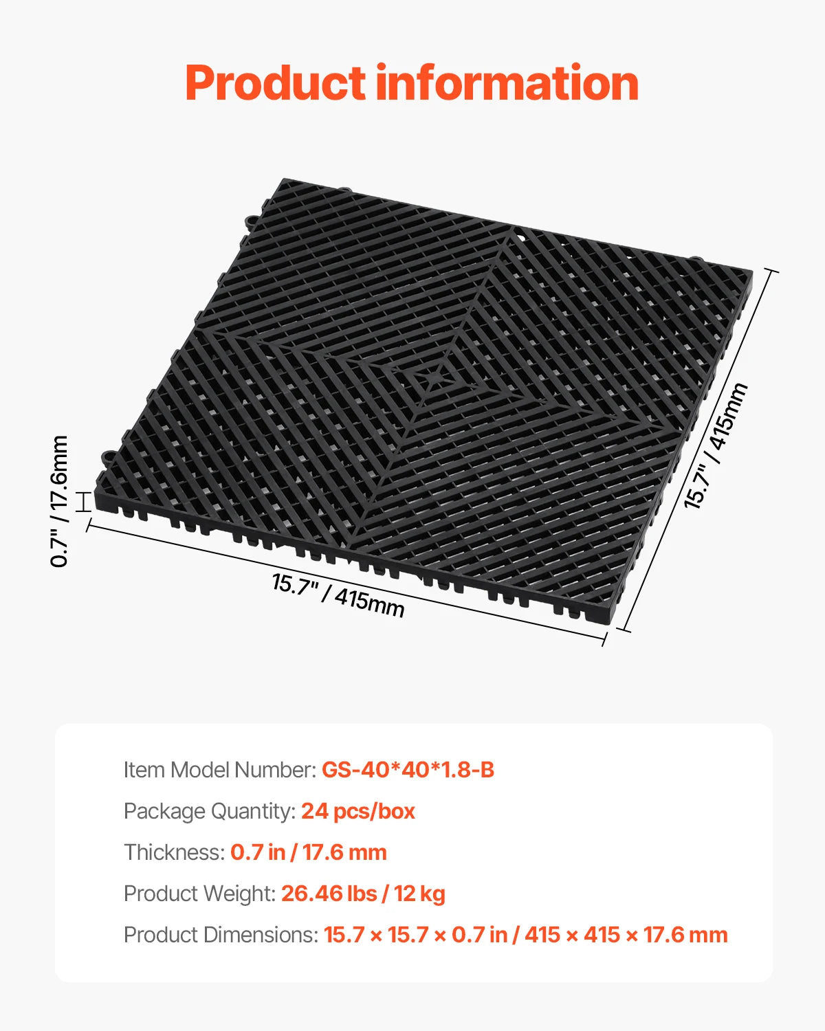 SucceBuy Interlocking Drainage Mat 15.7” x 15.7” 24 Pcs Splicing Drainage Mats PP Drainage Floor Tile and Shower Mat for Garage