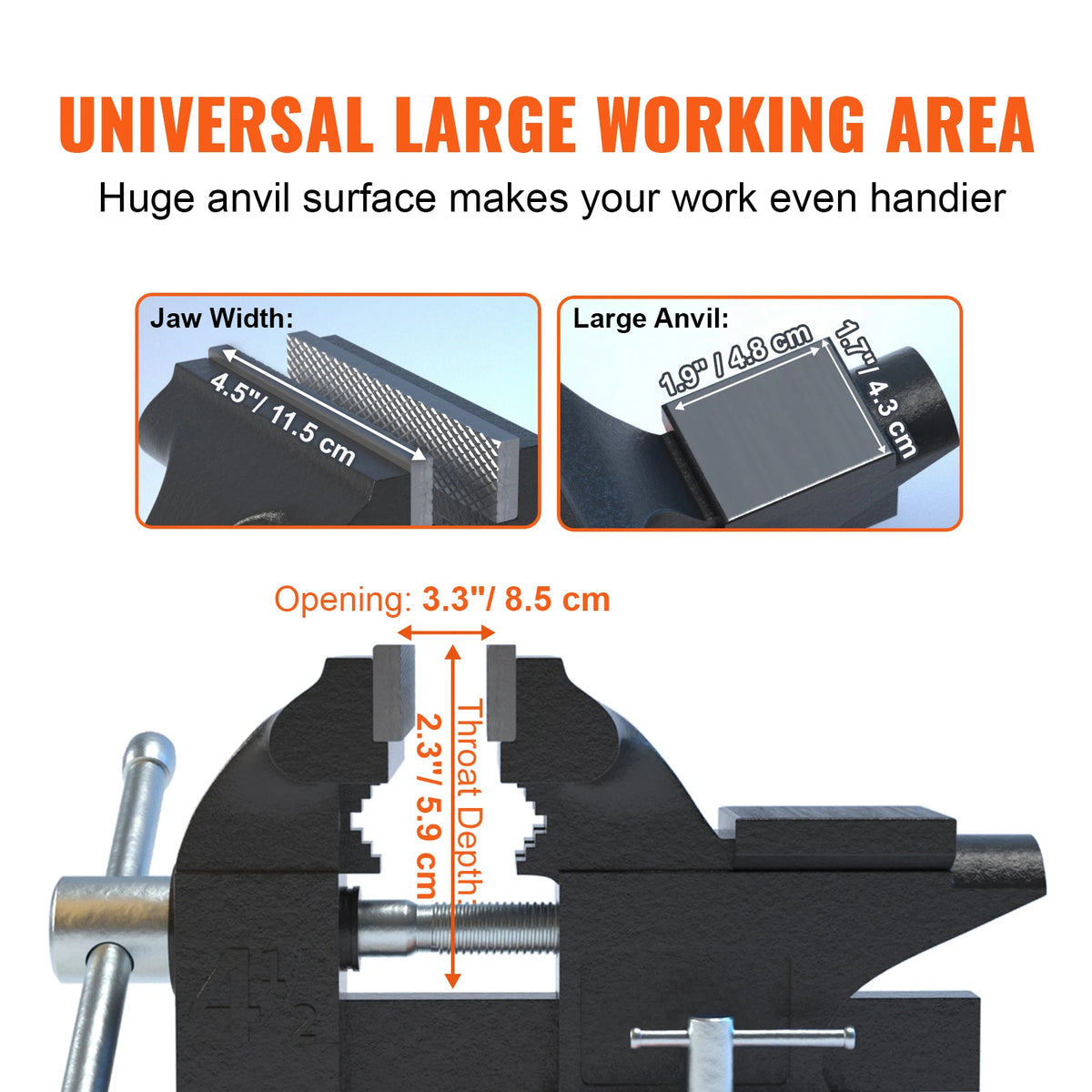 SucceBuy Bench Vise 4.5" 6" 6.5" Multipurpose, Swivel Base & Anvil Heavy Duty Cast Iron for Drilling, Conduit Cutting, Sanding