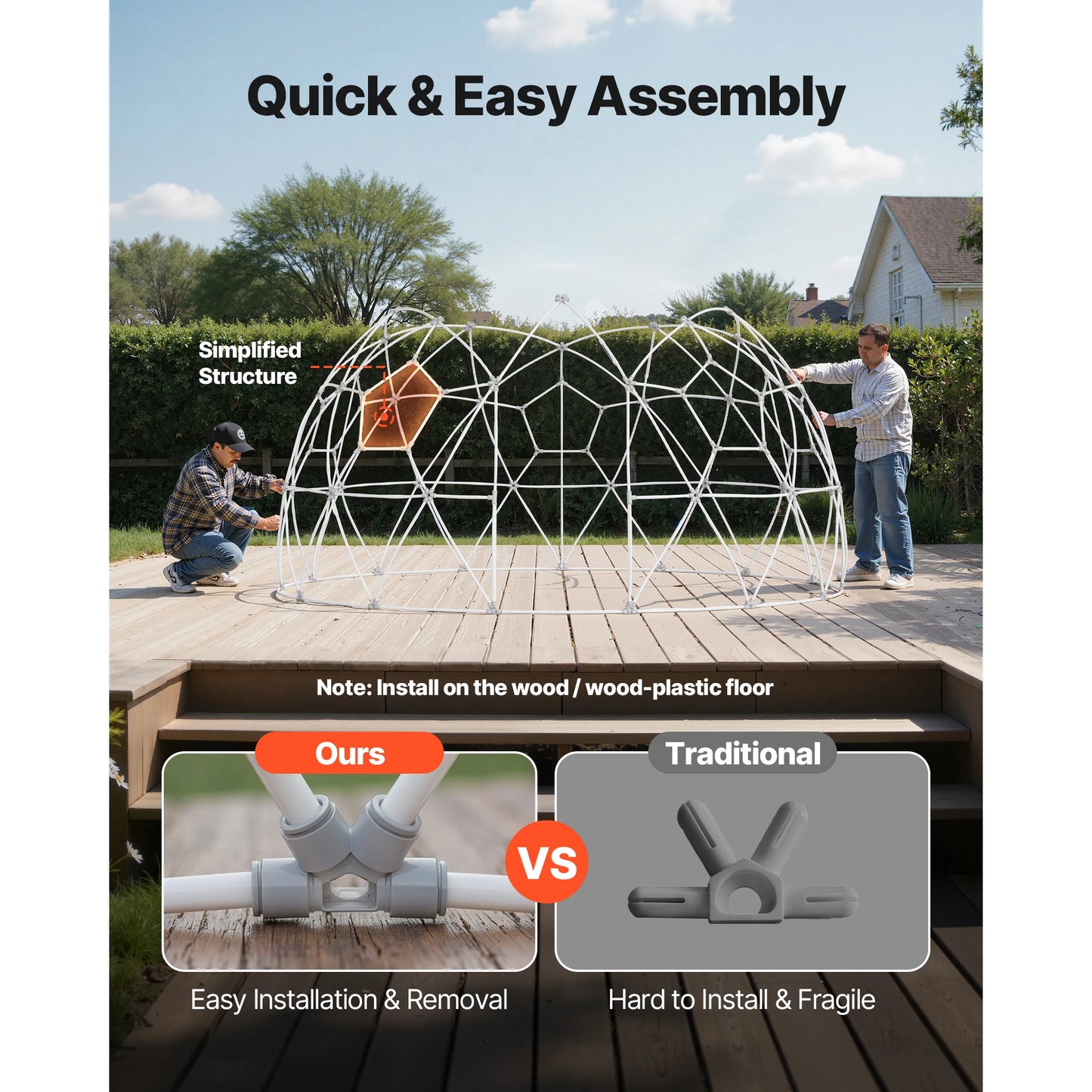 SucceBuy Garden Dome Tent Weatherproof Geodesic Dome Greenhouse with Window PVC Igloo Tents for Backyard Patios Camping Party