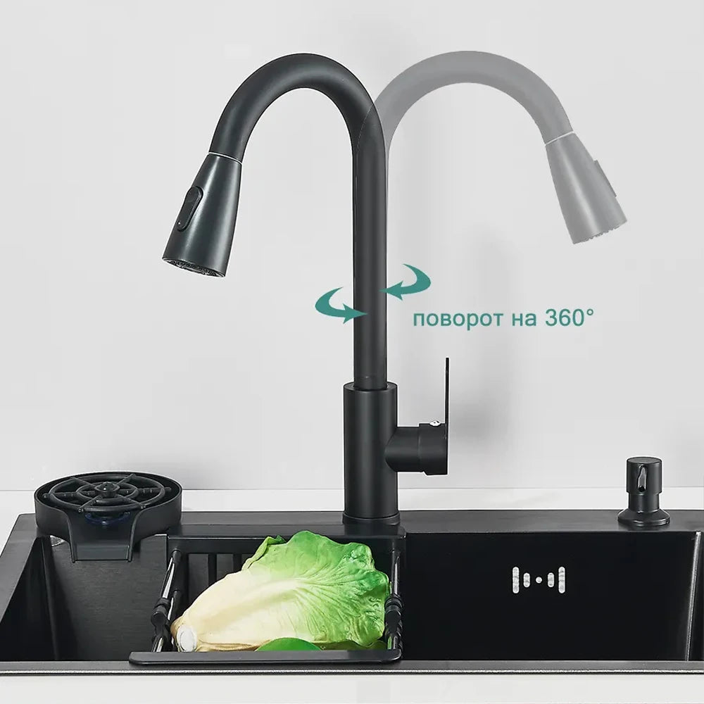 Stainless Steel Undermount Kitchen Sink With Integrated Faucet