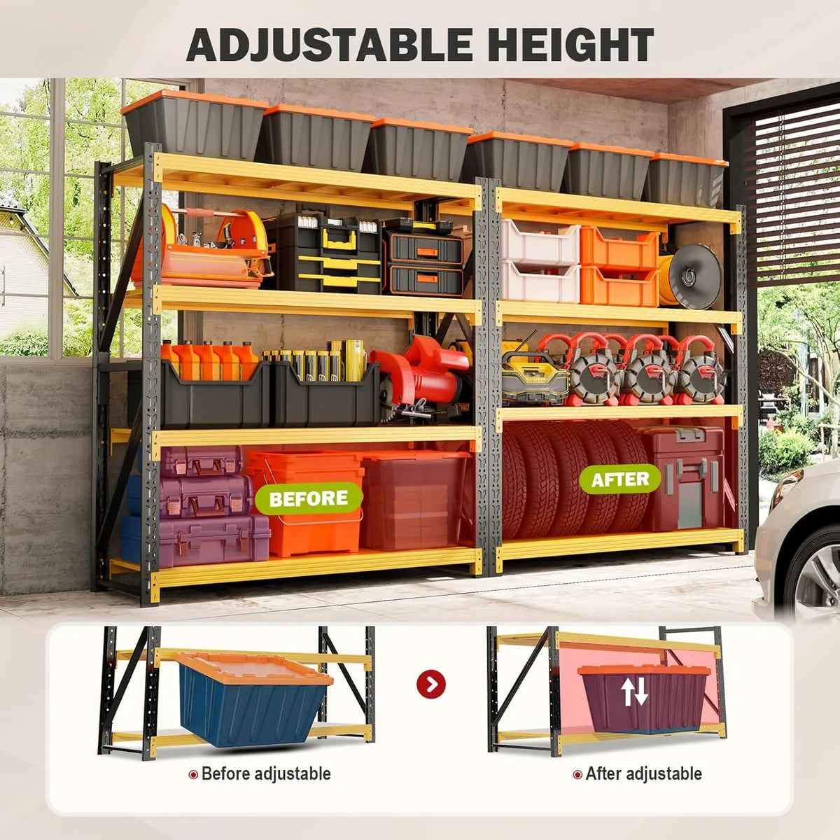 5000lbs Garage Shelving Heavy Duty, 4-Tier Metal Adjustable Garage Shelves, Storage Shelves for Warehouse, Pantry,, Customized