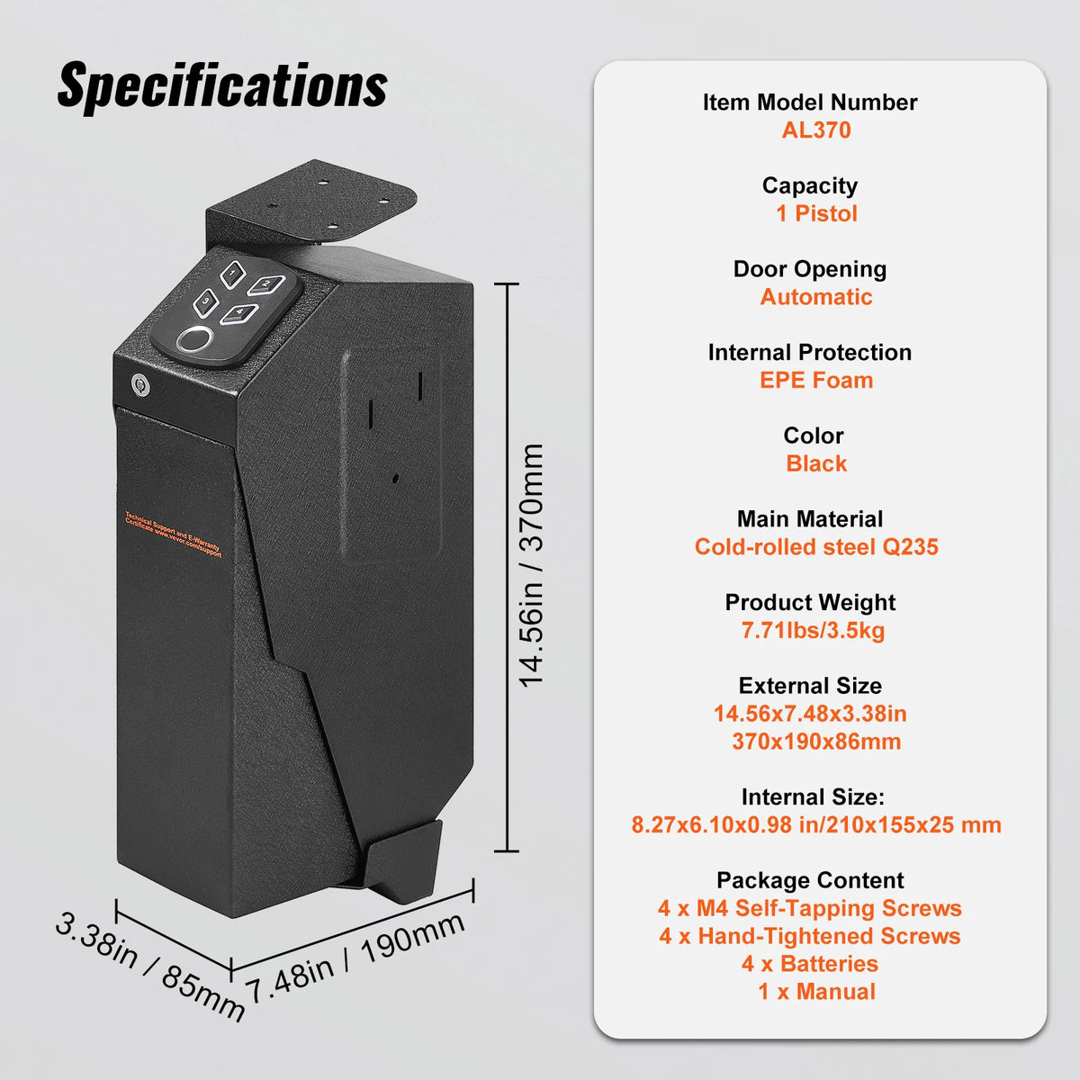 SucceBuy Gun Safe Q235 Steel Pistol Safe 3-Way Quick Access Firearm Case Gun Box Advanced Biometric Technology Travel Gun Safe