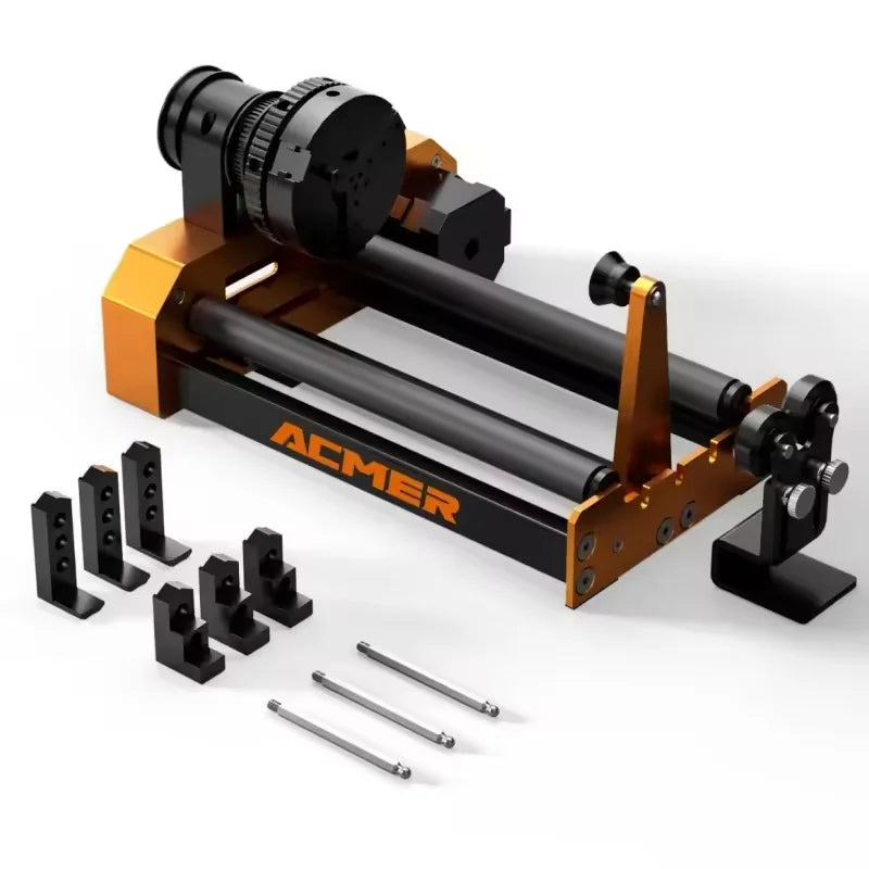 ACMER M4 Laser Rotary Module 4th Axis Rotary For Rotary Axis Clamp Diameter 4-64mm Accessories Curved Surface 3-Jaw for Glass