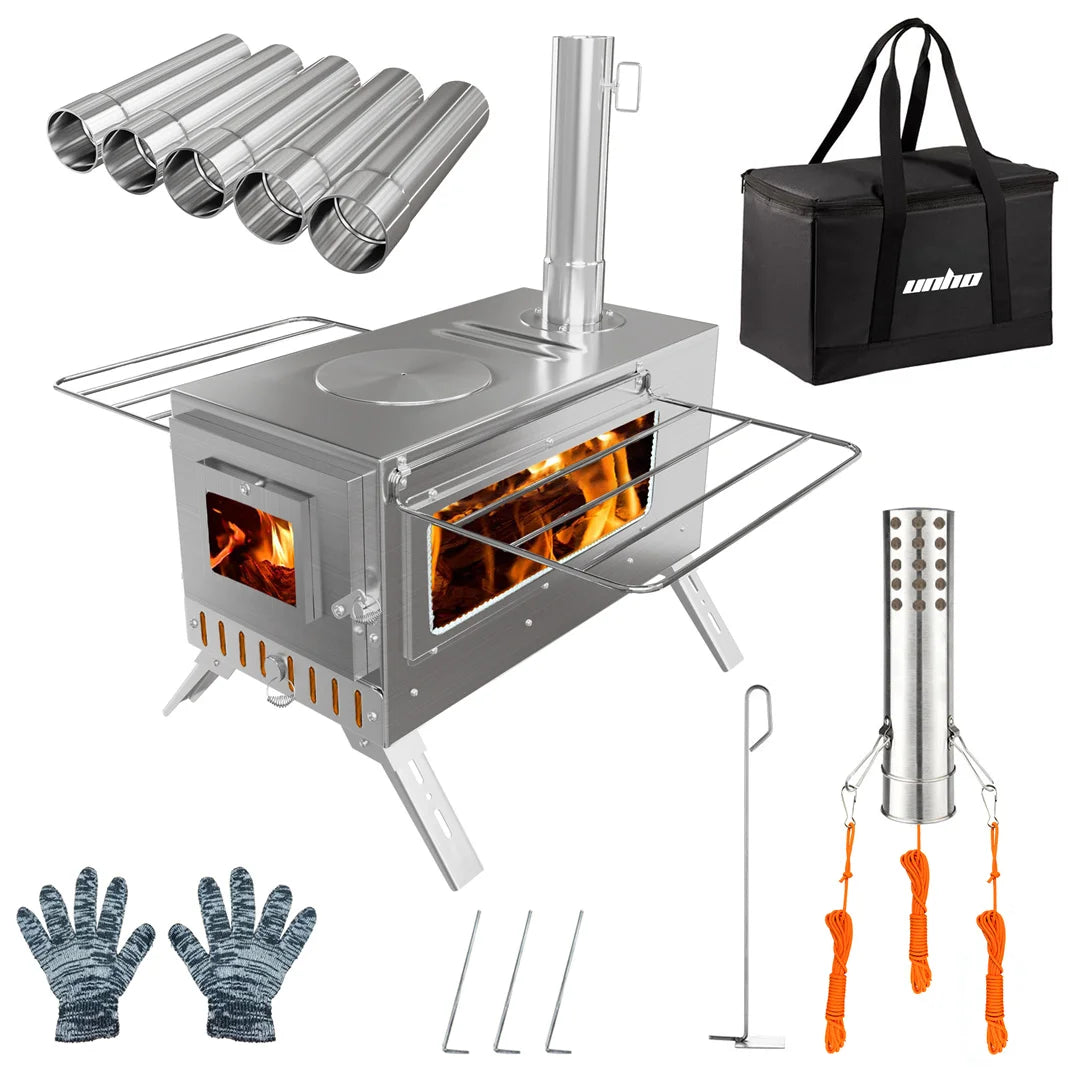 Wood Burning Portable Stove With Six Stainless Chimney Pipes