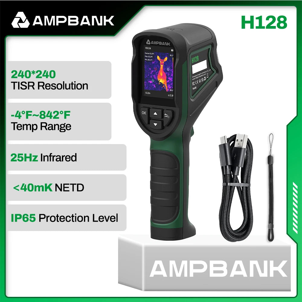 AMPBANK H128 Thermal Imaging Camera Handheld Thermal Camera 240 X 240 TISR Resolution 25 Hz Infrared IP54 Waterproof -4~842℉ Temp Range for Electrical Test HVAC Repair