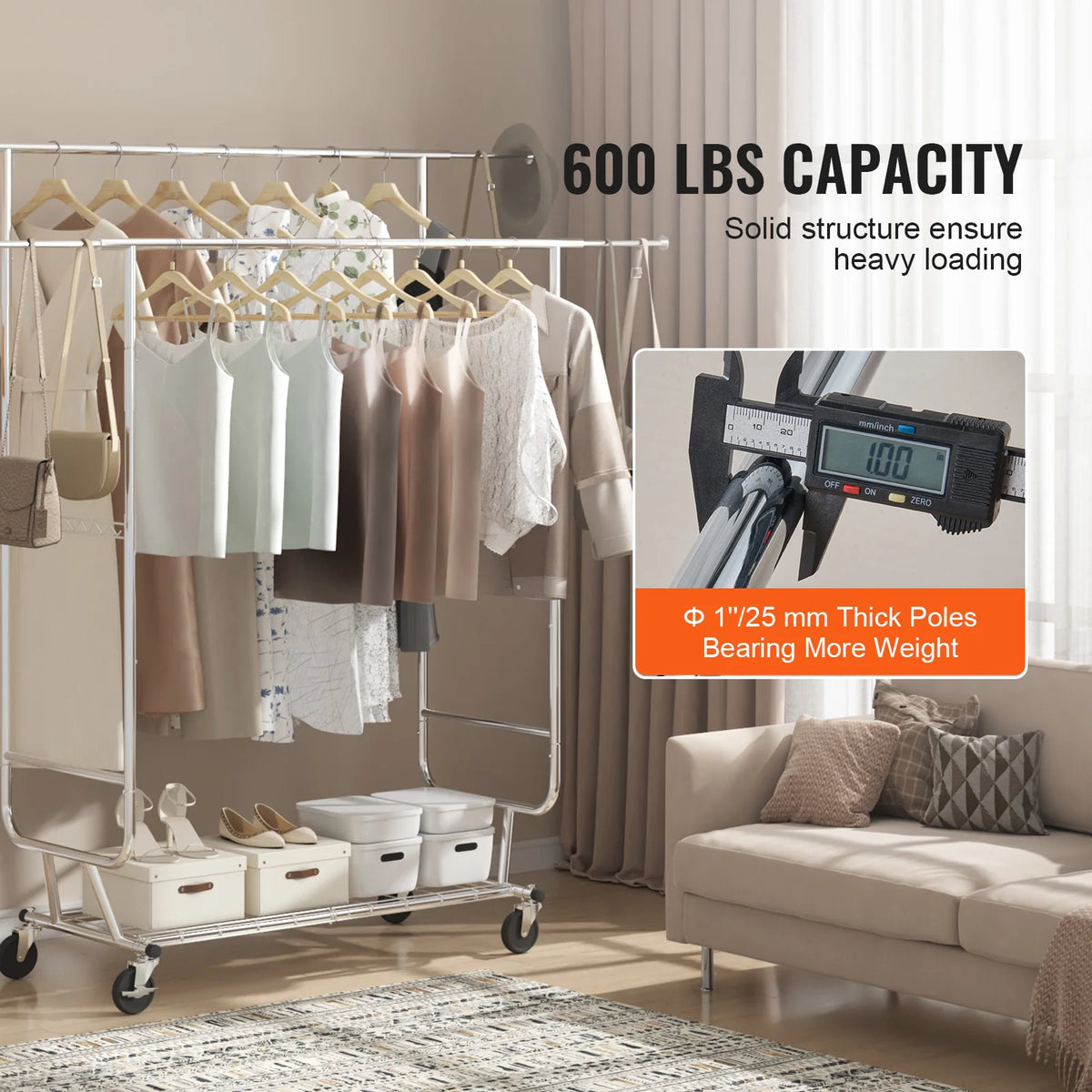 SucceBuy Heavy Duty Bamboo Clothes Rack With Shelf And Wheels