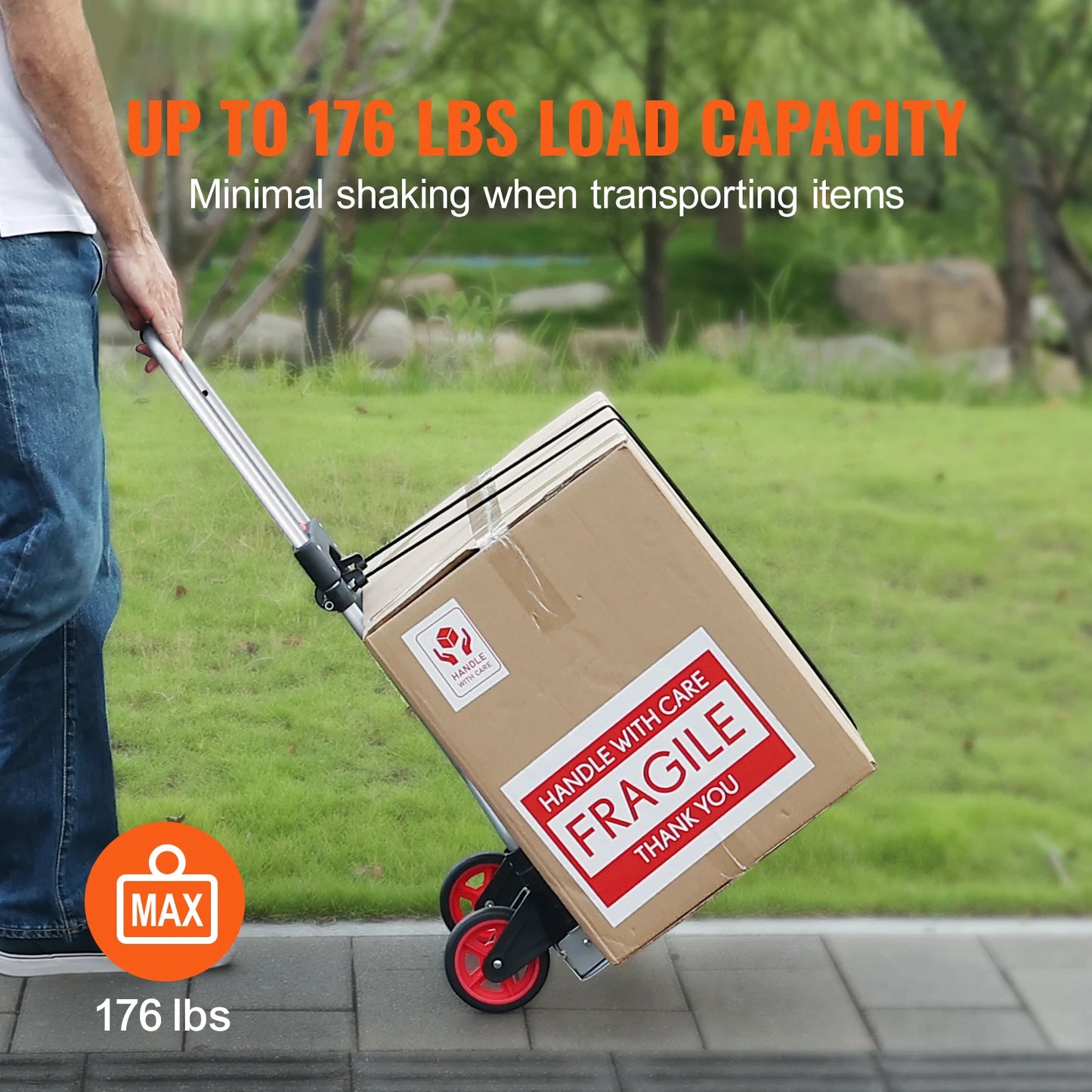 SucceBuy 176 lbs Folding Hand Truck Dolly Aluminum Stair Climbing Cart with Telescoping Handle Luggage Trolley for Home Shopping