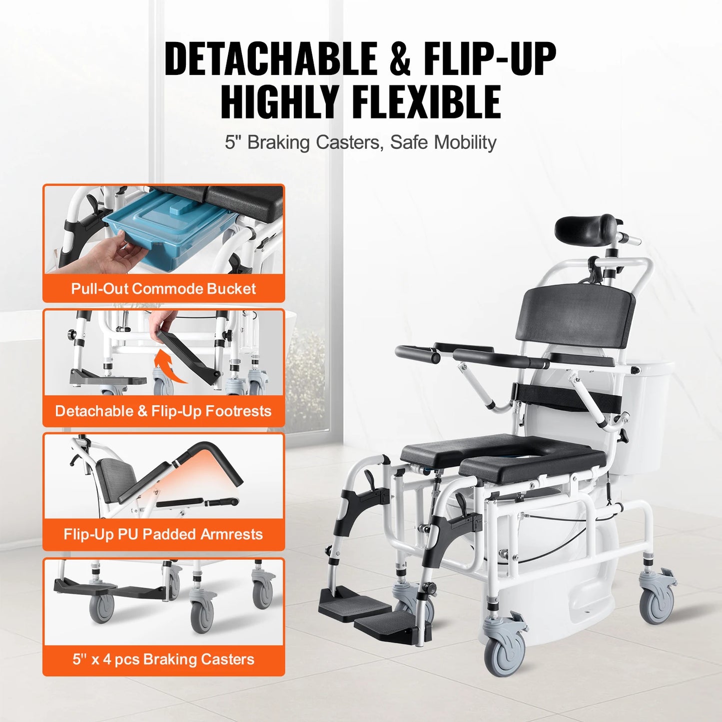 SucceBuy Shower Wheelchair Aluminum Alloy For Shower Use 300lb Capacity