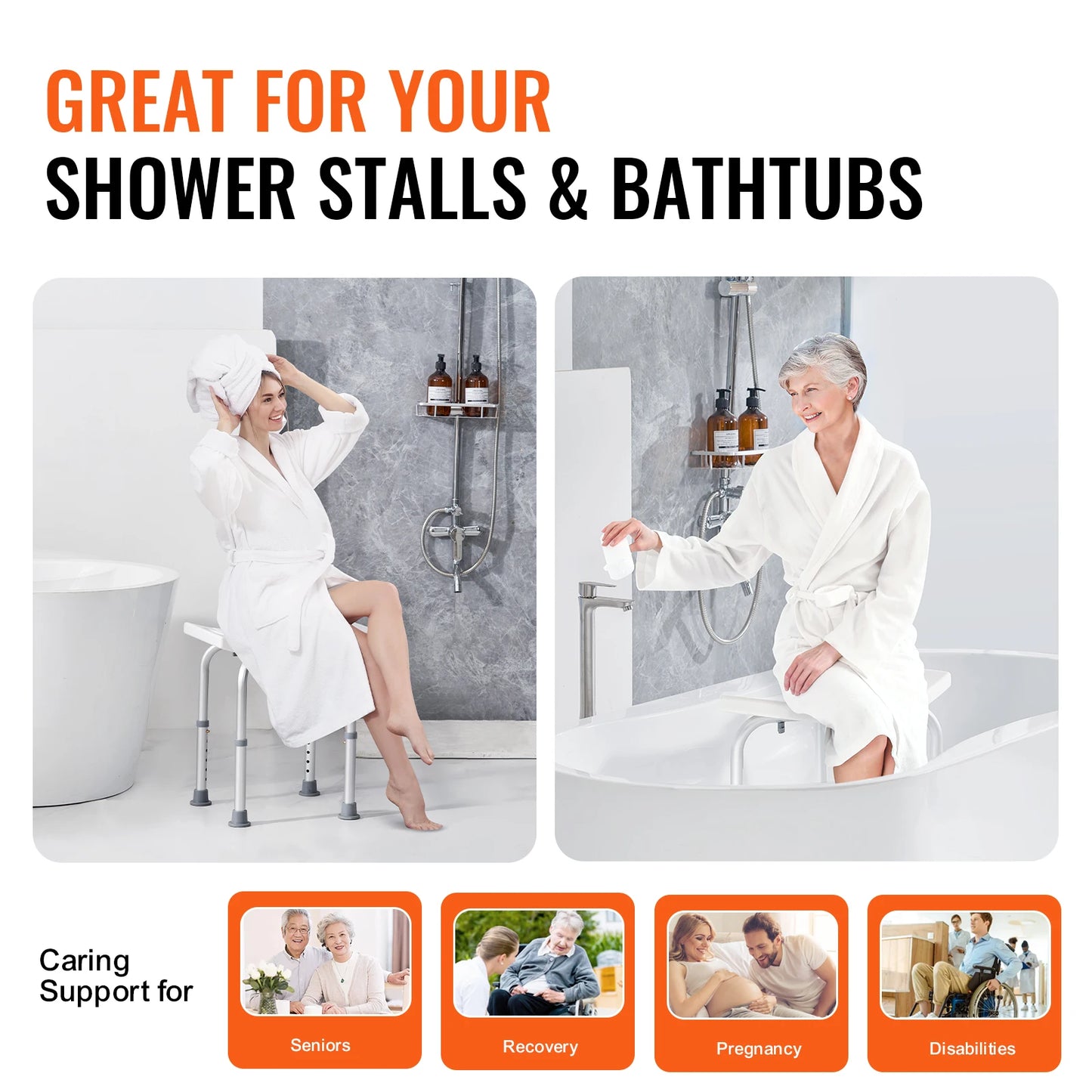 SucceBuy Adjustable Shower Chair With Built In Handles