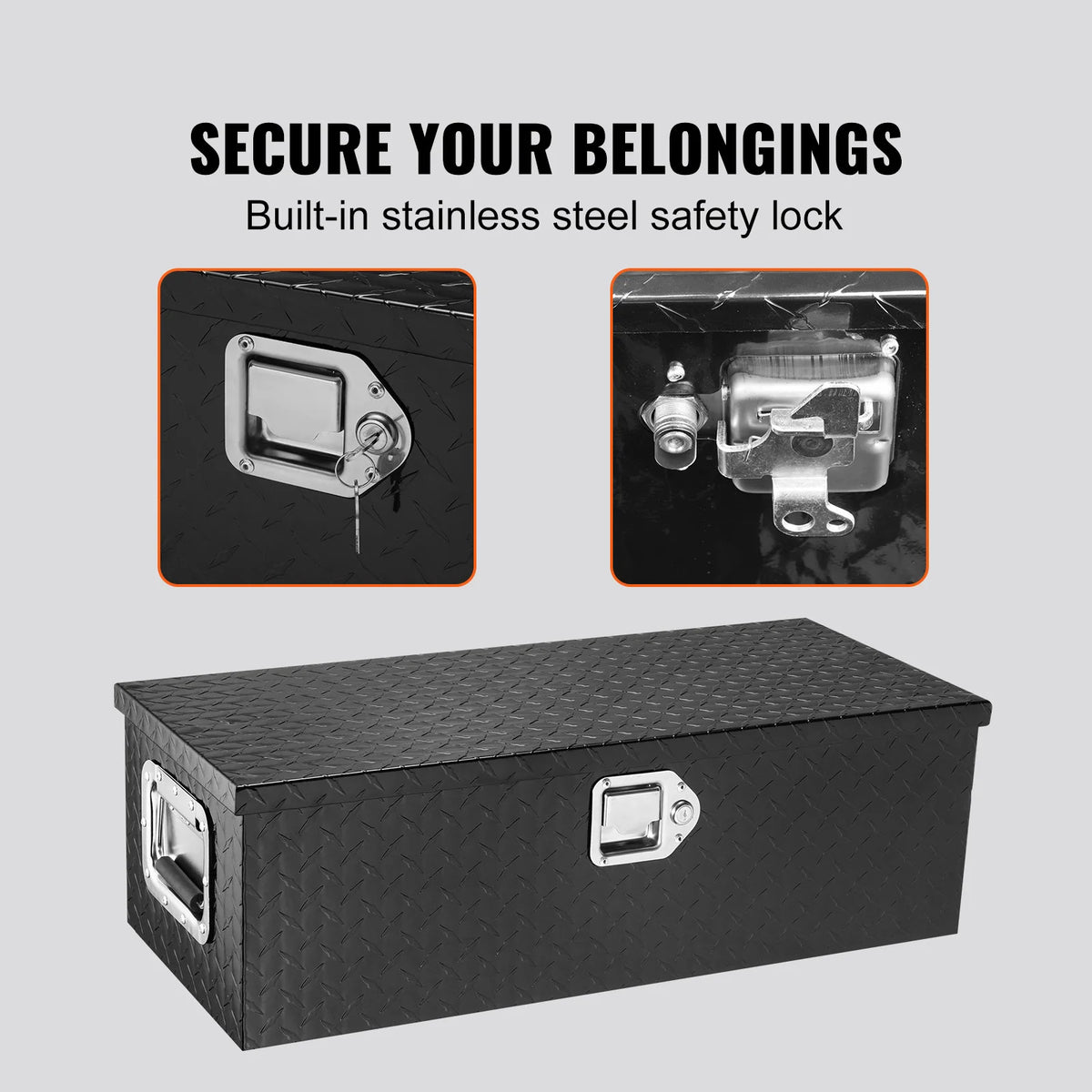 SucceBuy Heavy Duty Aluminum Truck Bed Tool Box, Diamond Plate Tool Box with Side Handle and Lock Keys for Pickup, Truck Bed, RV