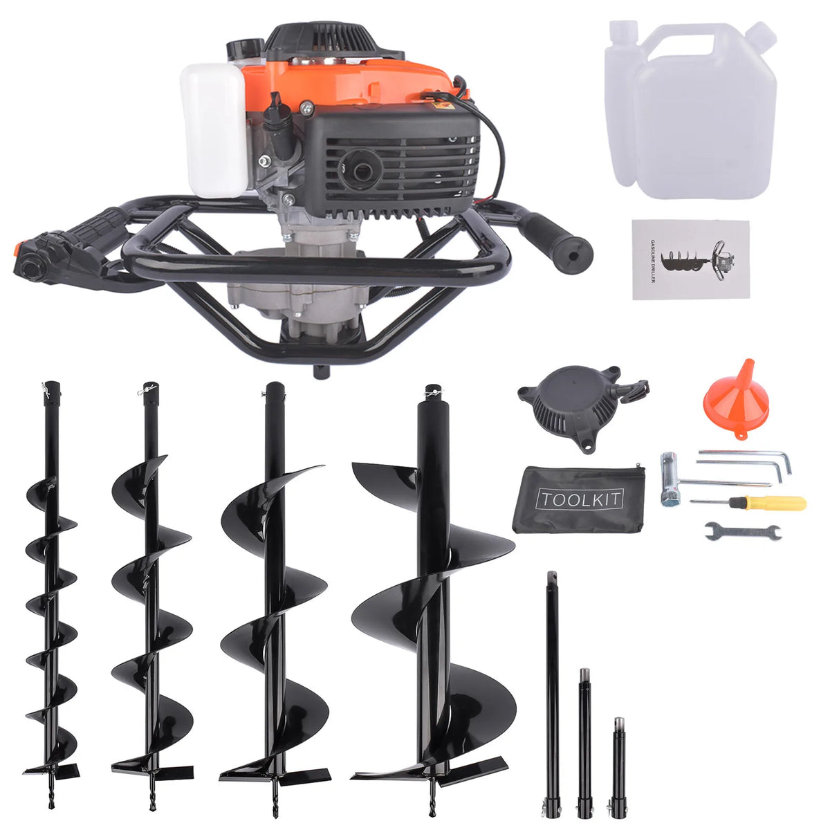 AP02 72cc Post Hole Digger Gas Powered Earth Digger with 4 Auger Drill Bits 4 6 8 12"