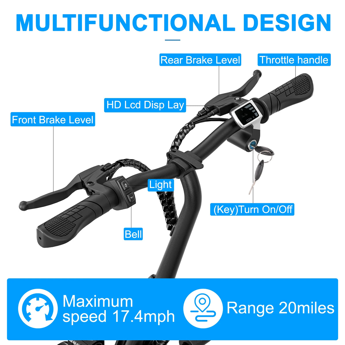 Spacewalk 36V Electric Scooter with 3 Seats for Adults Power by 500W Motor Peak, E Bike with 14" Tire and 20 Miles Range&17.4Mph
