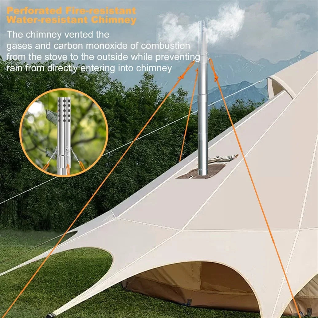 Wood Burning Portable Stove With Six Stainless Chimney Pipes