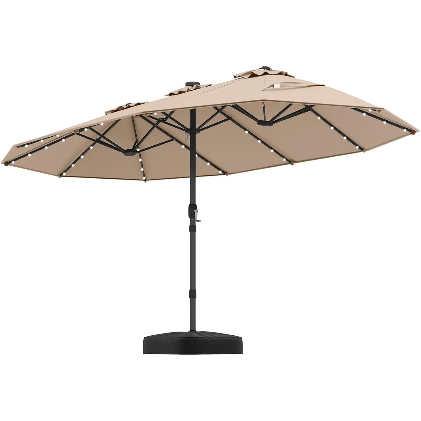 15FT Double-Sided Solar Patio Umbrella, Extra-Large Outdoor Twin Umbrella with 48 LED Lights, Vented Top, Customized