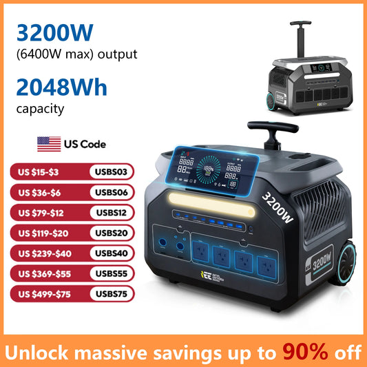 IEE 3200W Portable Power Station P3200, 2048Wh Solar Generator, 1800W AC Charging & 1000W Solar Charging, LiFePO4 Battery Generator for Home Backup, Camping, RV, Emergencies (P3200 Power Station)
