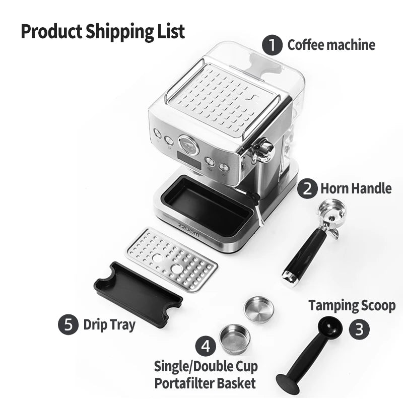 GEION 20 Bar Semi-Automatic Espresso Machine With Pressure Gauge