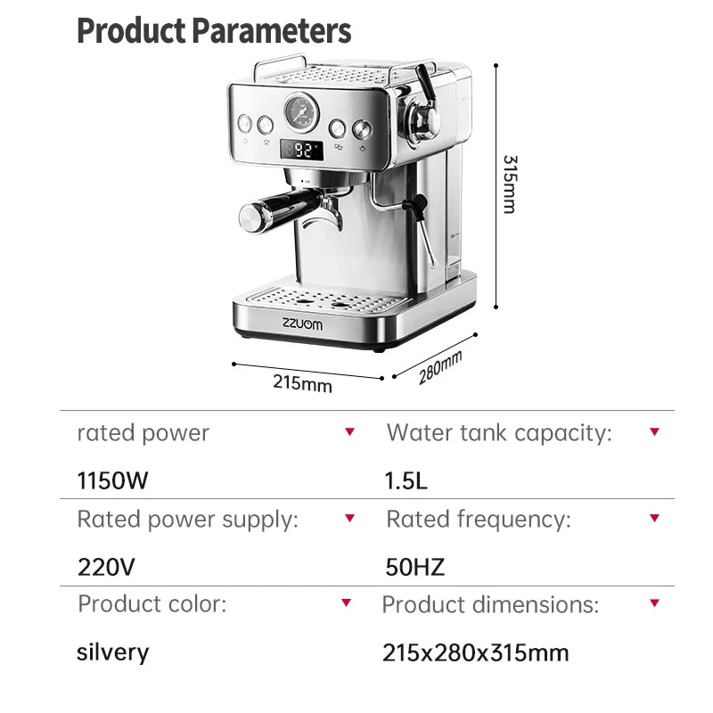 GEION 20 Bar Semi-Automatic Espresso Machine With Pressure Gauge